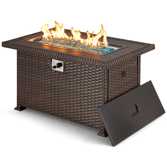 Homrest 44-Inch Rectangular Propane Fire Pit Table, 50,000 BTU, Aluminum Finish with Auto-Ignition
