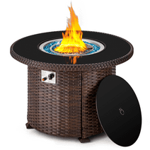 HOMREST Propane Gas Fire Pit Table, 38.1'' Round Fire Pit Table 50,000 BTU CSA Certified Outdoor Patio Wicker Fire Table with Weather-Resistant Cover