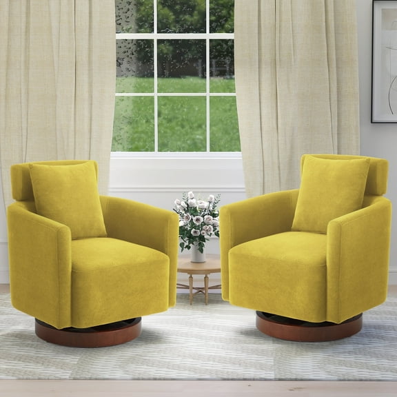 HOMREST Swivel Accent Chair, Barrel Chair with Adjustable Backrest, 360° Rotation, Thick Cushion, Set of 2, Yellow