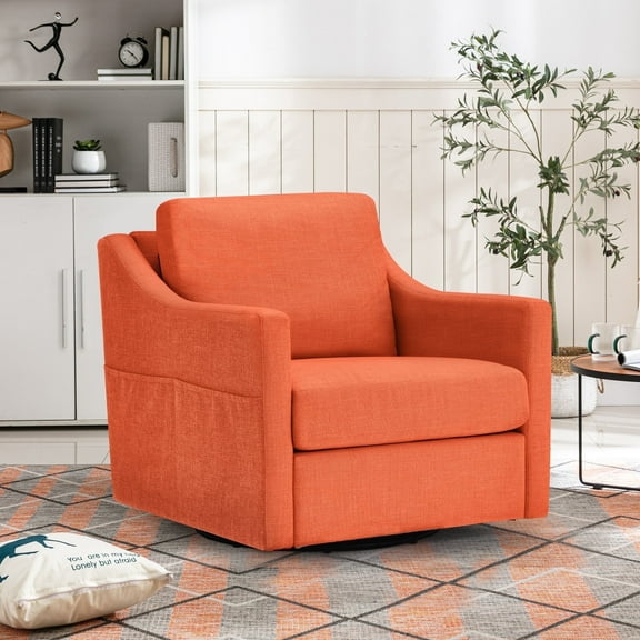 HOMREST Swivel Accent Chair,Linen Fabric Armchair Modern Chairs w/Removable Cover for Reception Living Room,Orange