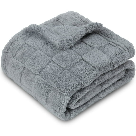 HOMRITAR 3D Gingham Fleece Baby Blanket for Girls Boys Chessboard Grid Warmer Comfort Reversible Shaggy Cozy Decor for Home Bed Blanket for Toddlers 30 x 40 Inches Grey