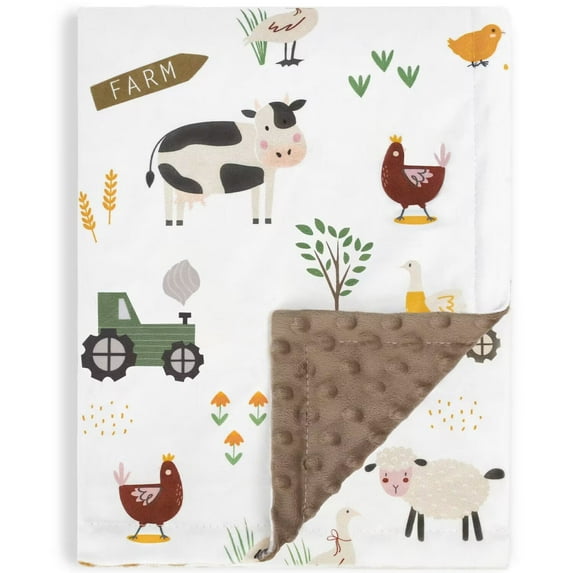 HOMRITAR Baby Blanket for Boys Soft Lightweight Minky Blanket with Double Layer Dotted Backing for Infant Toddler Nursery Crib with Cute Farm Animals Design 30 x 40 Inch C21