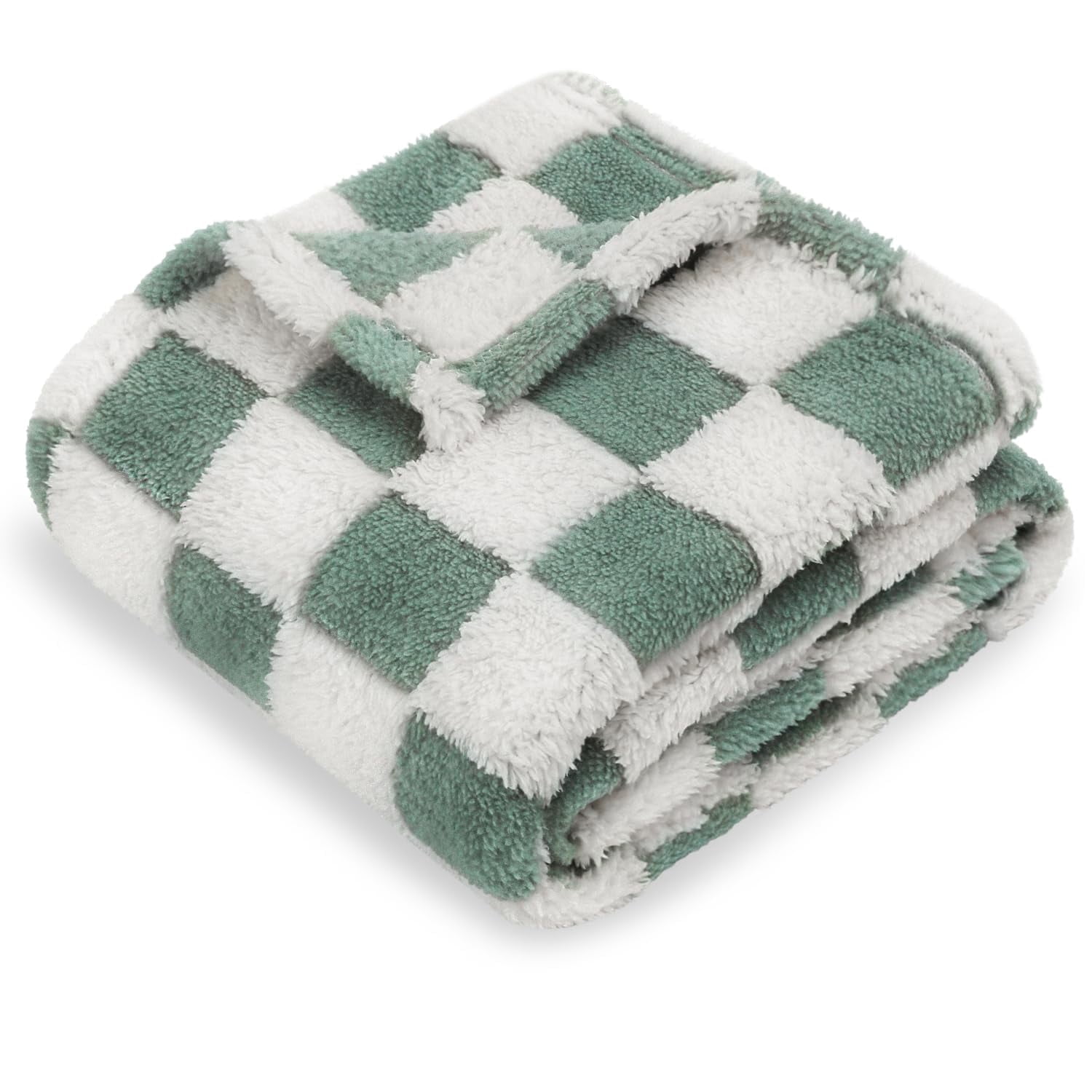 HOMRITAR Checkered Baby Blanket for Boys Sage Green Fluffy F