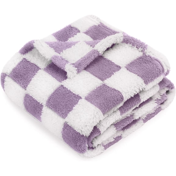 HOMRITAR Checkered Baby Blanket Fleece Baby Blankets for Girls, Ultra Soft Cozy Fluffy Warmer Infant Toddler Newborn Receiving Blankets for Crib Stroller 30 x 40 Inch, Purple