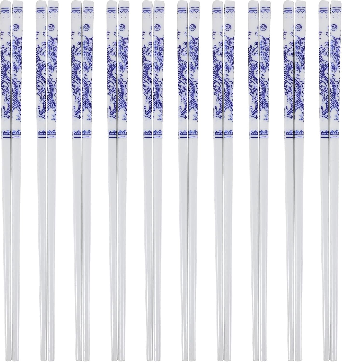 HOMSFOU 10 Pairs Porcelain Chopsticks Blue and White Ceramic Dinner Utensils Skid Resistant Dishwasher Safe Multi-Function Home Kitchen Dining