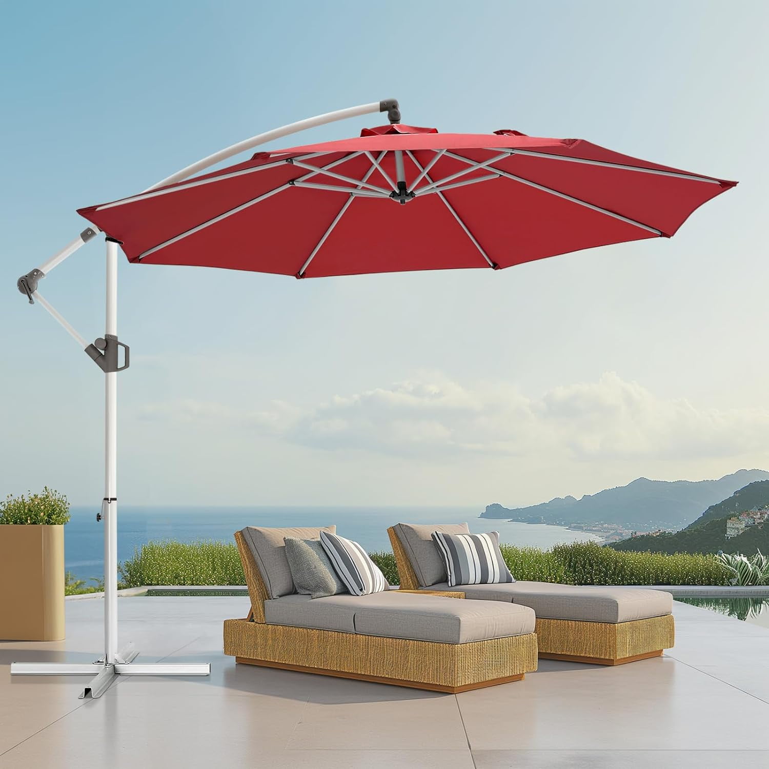 Homshade 10ft Offset Patio Umbrella - Hanging Cantilever Outdoor Market 