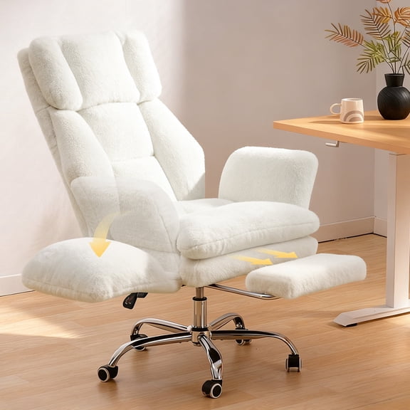 Big and Tall Office Chair, Cloud Plush Swivel Desk Chair with 6-Level Adjustable Armrests, Home Ergonomic Executive Office Chair for Work, Gaming, Beige