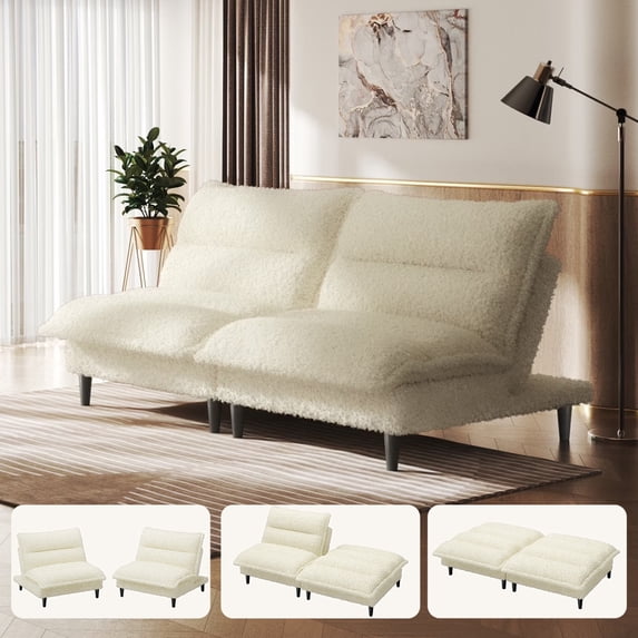 Patbrela 71" Futon Sofa Bed, 4-in-1 Convertible Loveseat Couch Bed with Adjustable Backrest, Sleeper Sofa for Small Spaces, Apartment, Dorm, Beige