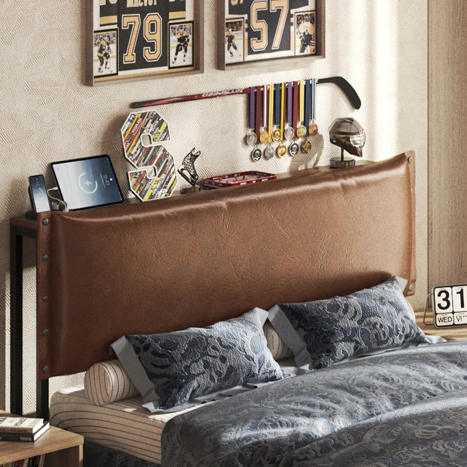 Patbrela Headboard Full Size, Luxury Oil-Waxed Leather Upholstered Headboard with Adjustable Height Headboard from 42.1" to 46.1", Brown
