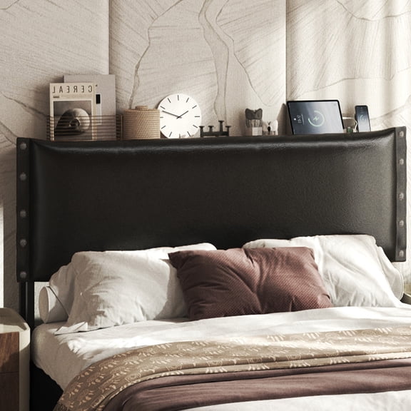 Patbrela Headboard King Size, Luxury Oil-Waxed Leather Upholstered Headboard with Adjustable Height Headboard from 42.1" to 46.1", Black