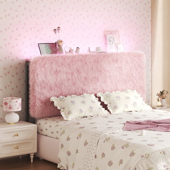 Headboard Queen Size Bed,Tufted Upholstered Plush Headboard , Solid Wood Headboard with Adjustable Height Headboard from 42.1" to 46.1",Bed Frame Adapters,Pink,Headboard Only