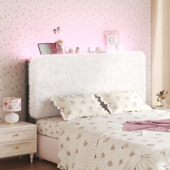 Headboard Queen Size Bed,Tufted Upholstered Plush Headboard , Solid Wood Headboard with Adjustable Height Headboard from 42.1" to 46.1",Bed Frame Adapters,Beige White,Headboard Only