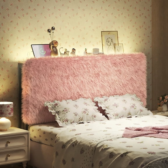 Patbrela Princess Headboard Twin Size for Girls, Upholstered Plush Headboard, 42.1" to 46.1" Adjustable Height, Pink
