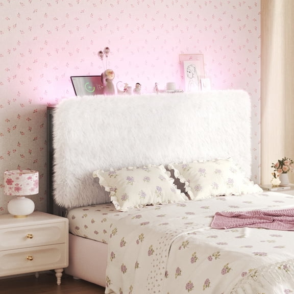 Patbrela Princess Headboard Twin Size for Girls, Upholstered Plush Headboard, 42.1" to 46.1" Adjustable Height, Beige