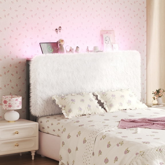 Patbrela Princess Headboard Twin Size for Girls, Upholstered Plush Headboard, 42.1" to 46.1" Adjustable Height, Beige