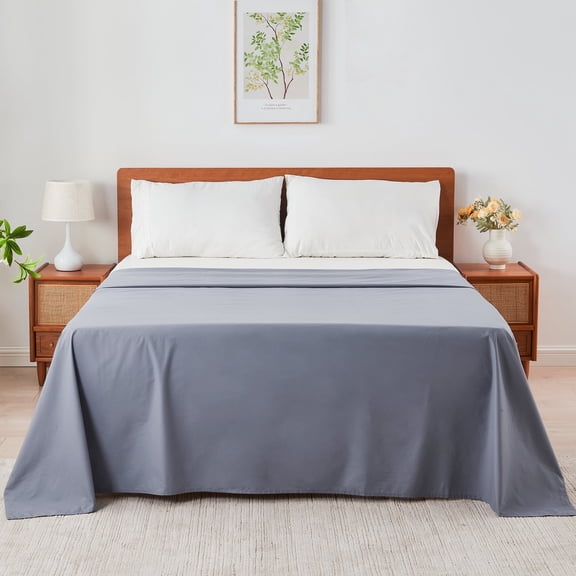HOMTEC 100% Cotton Flat Sheet 2-Pack, Crisp Soft Percale Cotton King Size Top Sheet, Breathable & Easy Care (King, Dark Gray)