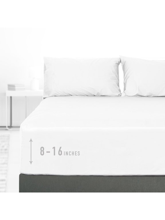 100% Cotton Twin Size Fitted Sheet Only, 300 Thread Count White Fitted Bed Sheet with 15” Deep Pocket, Soft & Breathable