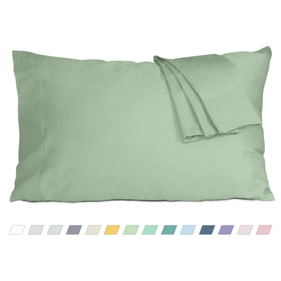 HOMTEC 200TC 100% Cotton Percale Weave, Pillowcase Set of 2, King Size, Sage Green