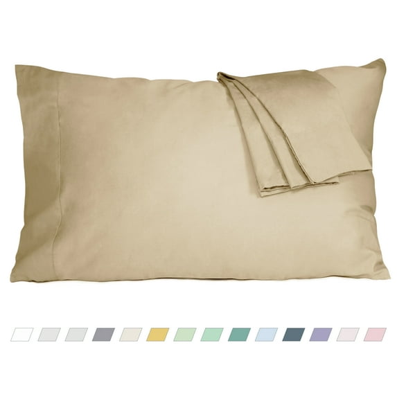 HOMTEC 200TC 100% Cotton Percale Weave, Pillowcase Set of 2, King Size, Sandshell