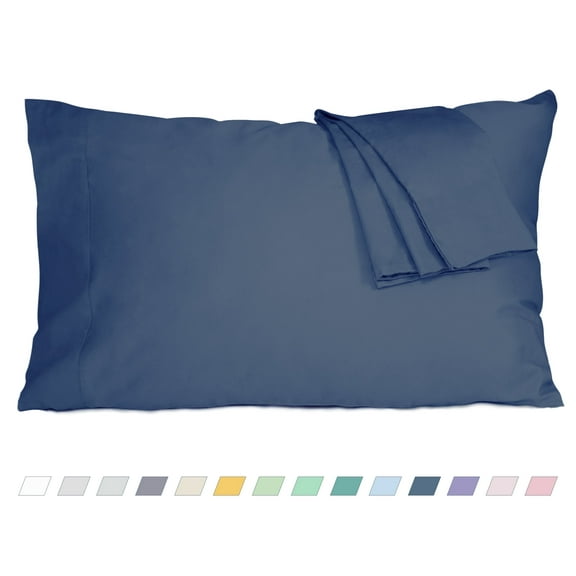 HOMTEC 200TC 100% Cotton Percale Weave, Pillowcase Set of 2, Standard/Queen, Crown Blue