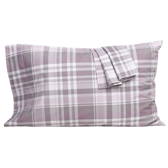HOMTEC 200TC 100% Cotton Percale Weave, Pillowcase Set of 2, Standard/Queen, Mauve & Grey Plaid