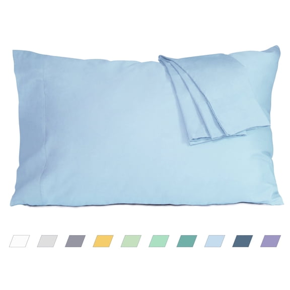 HOMTEC 200TC 100% Cotton Percale Weave, Pillowcase Set of 2, Standard/Queen, Light Blue