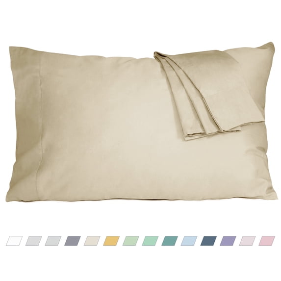 HOMTEC 200TC 100% Cotton Percale Weave, Pillowcase Set of 2, Standard/Queen, Light Brown