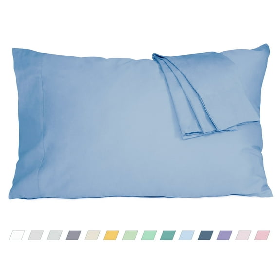HOMTEC 200TC 100% Cotton Percale Weave, Pillowcase Set of 2, Standard/Queen, Placid Blue