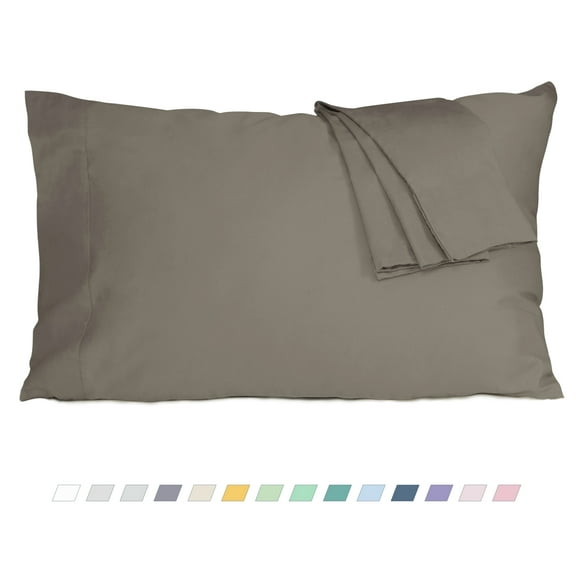 HOMTEC 200TC 100% Cotton Percale Weave, Pillowcase Set of 2, Standard/Queen, Taupe Gray