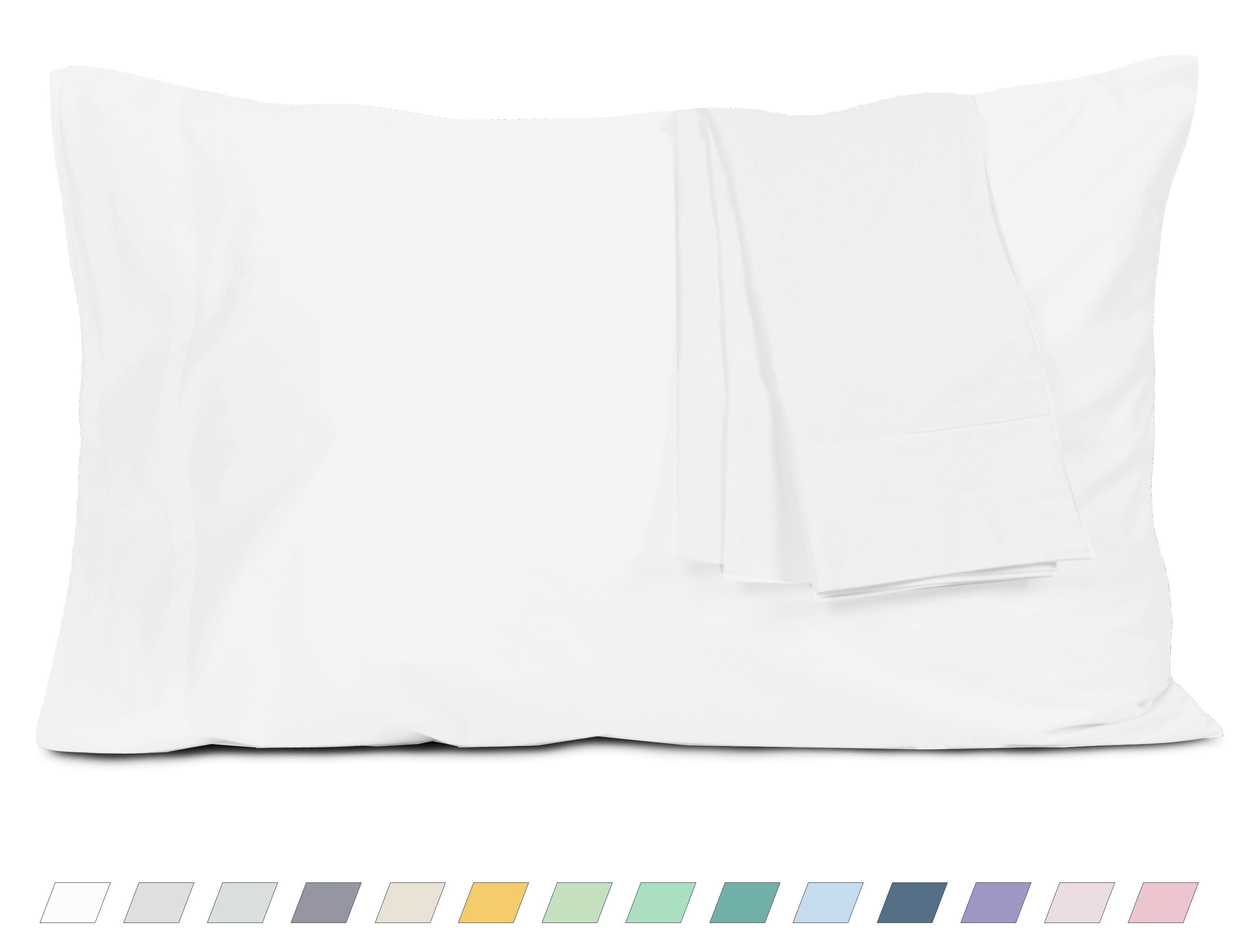 HOMTEC 200TC 100% Cotton Percale Weave, Pillowcase Set of 2, Standard/Queen, White