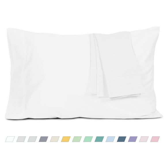 HOMTEC 200TC 100% Cotton Percale Weave, Pillowcase Set of 2, Standard/Queen, White