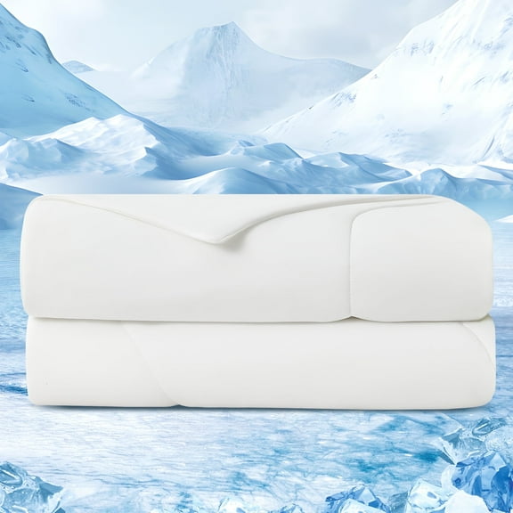 HOMTEC Cooling Comforter Full/Queen Size, Q-MAX＞0.4 Cool Tech Blanket for Hot Sleeper, Lightweight Silky Smooth Bed Comforter, White