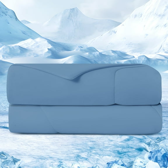 HOMTEC Cooling Comforter King Size, Q-MAX>0.4 Cool Tech Blanket for Hot Sleeper, Lightweight Silky Smooth Bed Comforter, Blue