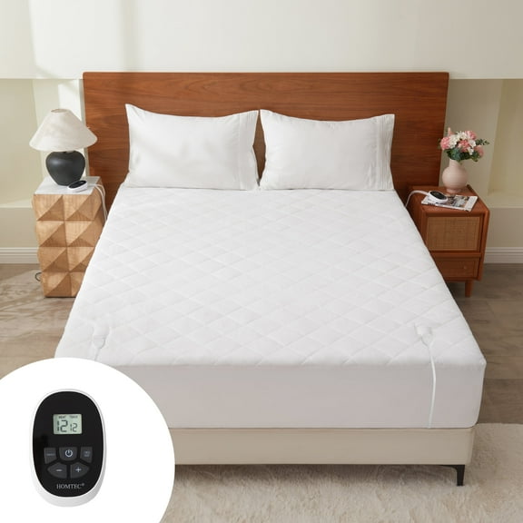 HOMTEC Heated Mattress Pad Full Size, Electric Bed Warmer with Single Controller Memory & Preheat Function (12 Heat Setting | 12 Hours Auto Off | Fit Up to 24 Inch Deep Pocket)