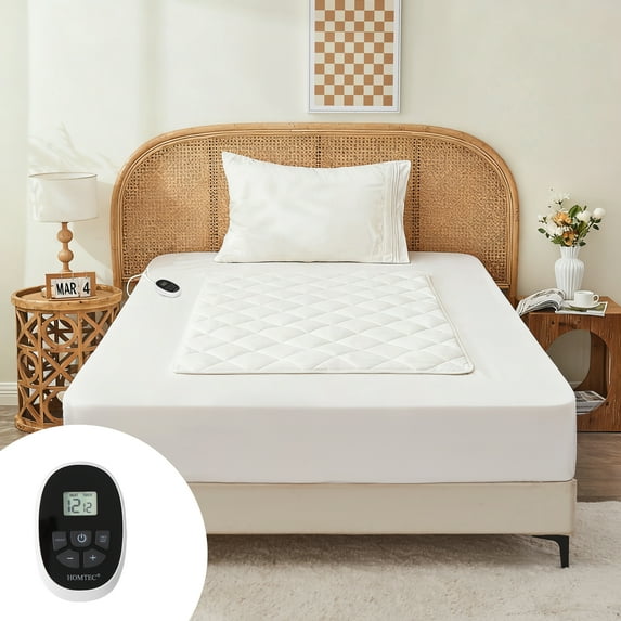 HOMTEC Heated Mattress Pad Mini Twin Size, Electric Bed Warmer with Single Controller Memory & Preheat Function (12 Heat Setting | 12 Hours Auto Off | 31”x55”)
