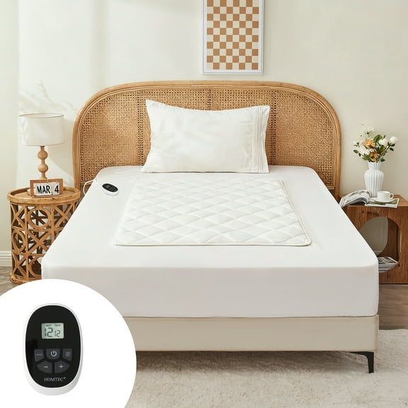 HOMTEC Heated Mattress Pad Mini Twin Size, Electric Bed Warmer with Single Controller Memory & Preheat Function (12 Heat Setting | 12 Hours Auto Off | 31”x55”)