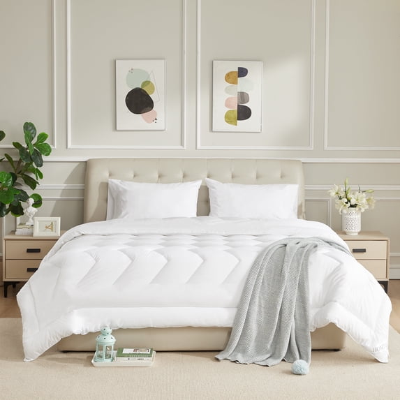 HOMTEC Oversized King Duvet Insert, White Cotton Comforter, All Season Down Alternative Duvet with 100% Cotton Cover, 8 Corner Tabs, Washable Reversible Breathable Noiseless