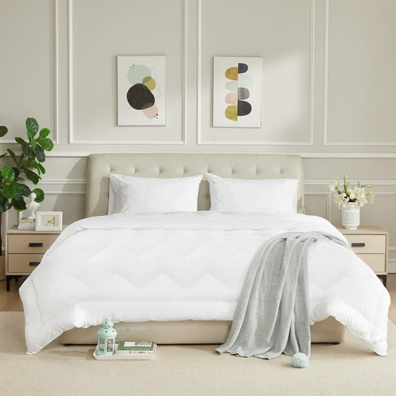 HOMTEC Queen Duvet Insert, White Cotton Comforter, All Season Down Alternative Duvet with 100% Cotton Cover, 4 Corner Tabs, Washable Breathable Noiseless