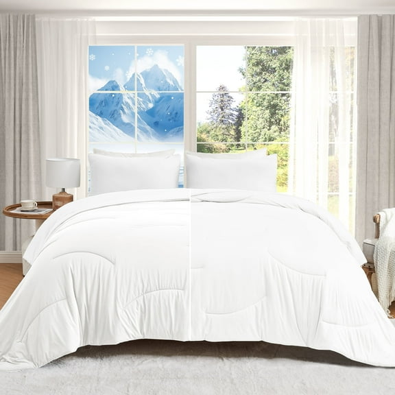 HOMTEC Reversible 3-Piece Comforter Set, All Season Double-Sided Comforter with 2 Pillowcases, Full/Queen Size, White