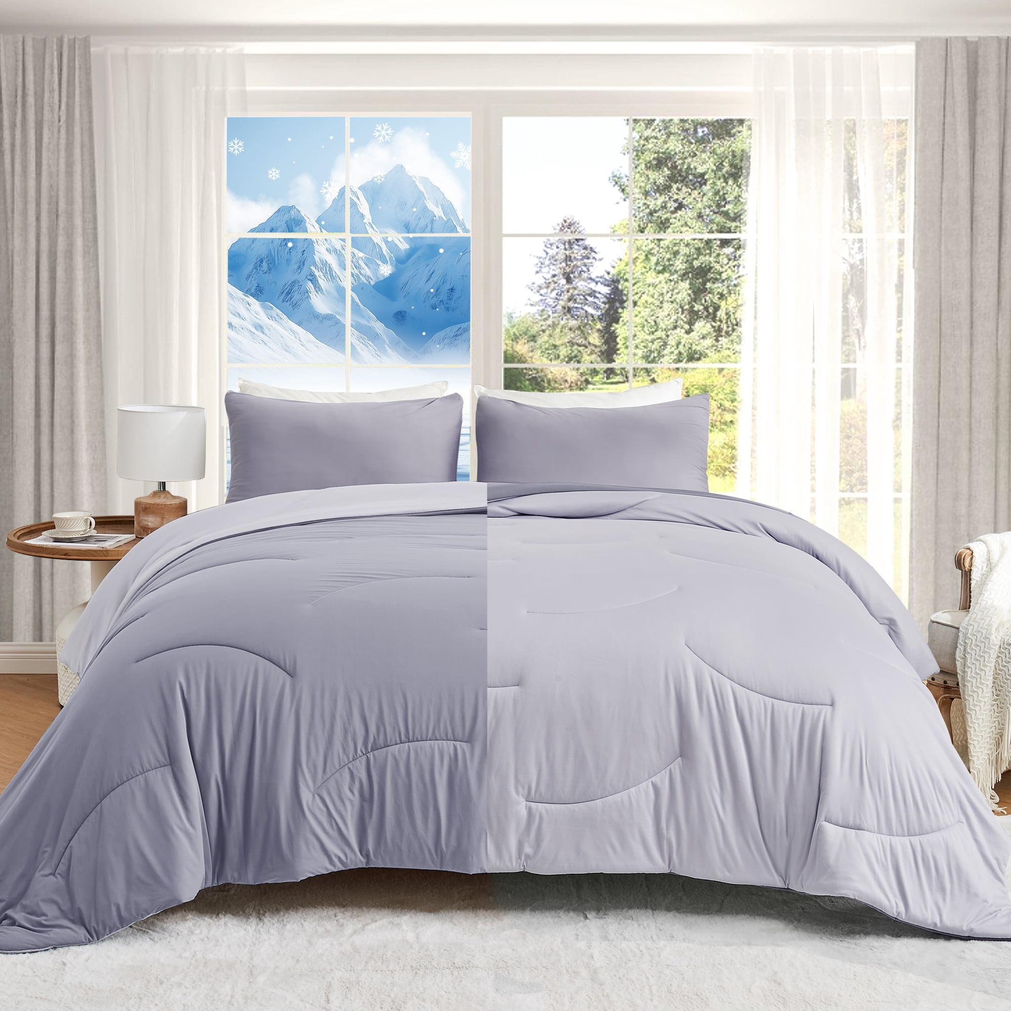 HOMTEC Reversible 3-Piece Comforter Set, All Season Double-Sided Comforter with 2 Pillowcases, King Size, Gray