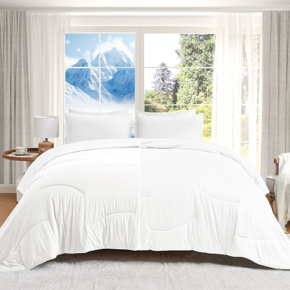 HOMTEC Reversible 3-Piece Comforter Set, All Season Double-Sided Comforter with 2 Pillowcases, King Size, White