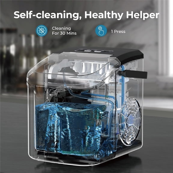 HOMTINEX Ice machines,Countertop Ice Maker Machine with Handle, 26lbs Per Day, 9 Ice Cubes Ready in 6 Mins, Auto-Cleaning Portable Ice Maker with Basket and Scoop, for Home/Kitchen/Camping/RV