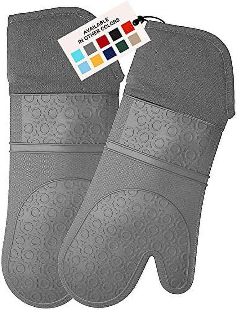 Extra Long Professional Silicone Oven Mitts Gray, 1 Pair, 14x7 Heavy Duty  YHK