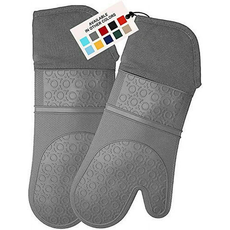 HOMWE Extra Long Professional Silicone Oven Mitt, Oven Mitts with Quilted  Liner, Heat Resistant Pot Holders, Flexible Oven Gloves, Gray, 1 Pair, 14.7