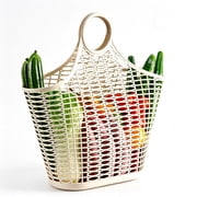 HOMWELL Large Capacity Grocery Shopping Basket, Hollow Plastic Basket with Handle, Reusable Portable Bin for Fruit Vegetable Market & Home Storage