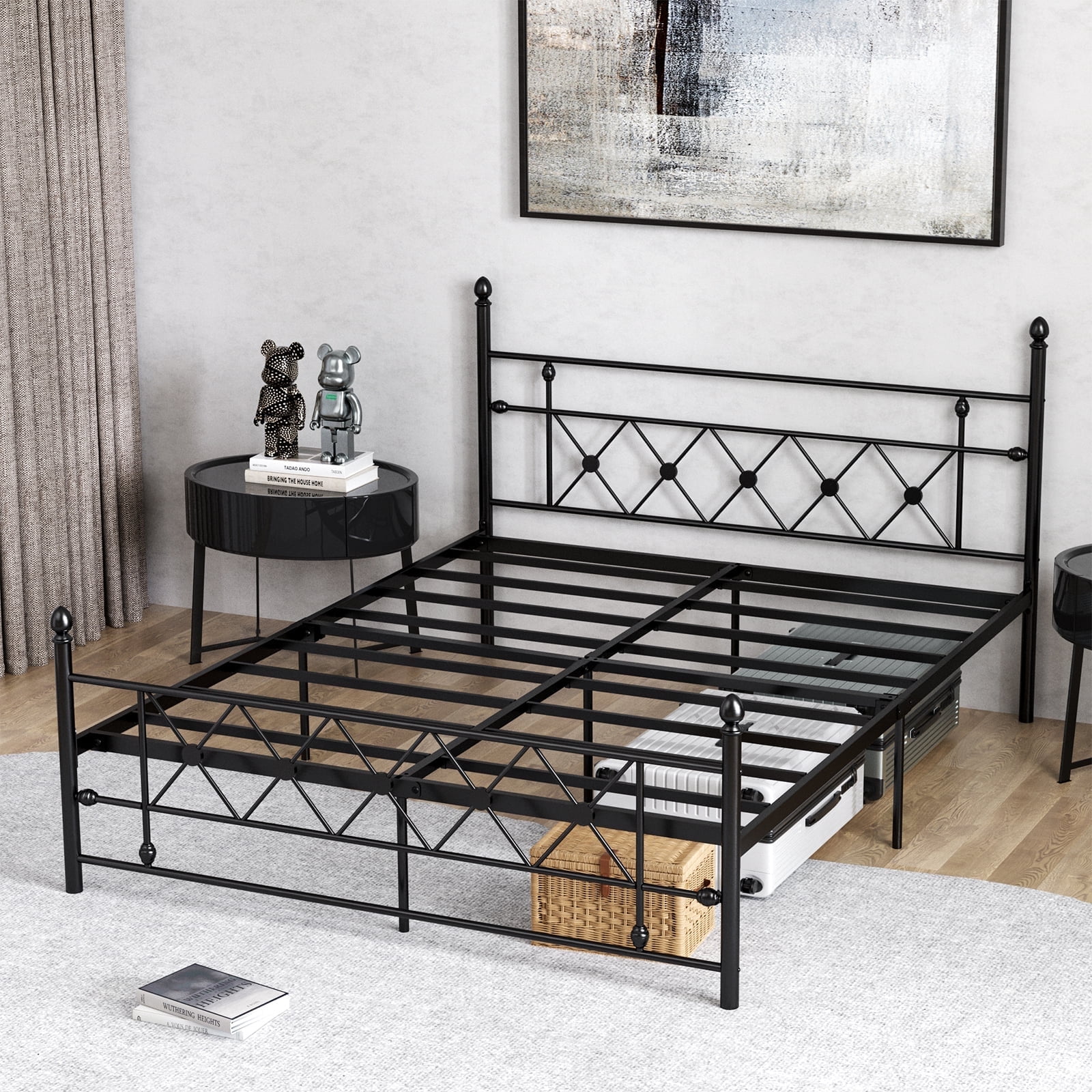HOMWOO Queen Size Metal Platform Bed Frame with Headboard & Footboard, No Box Spring Required, Under Bed Storage, Heavy Duty Mattress Foundation, Noise Free, Black