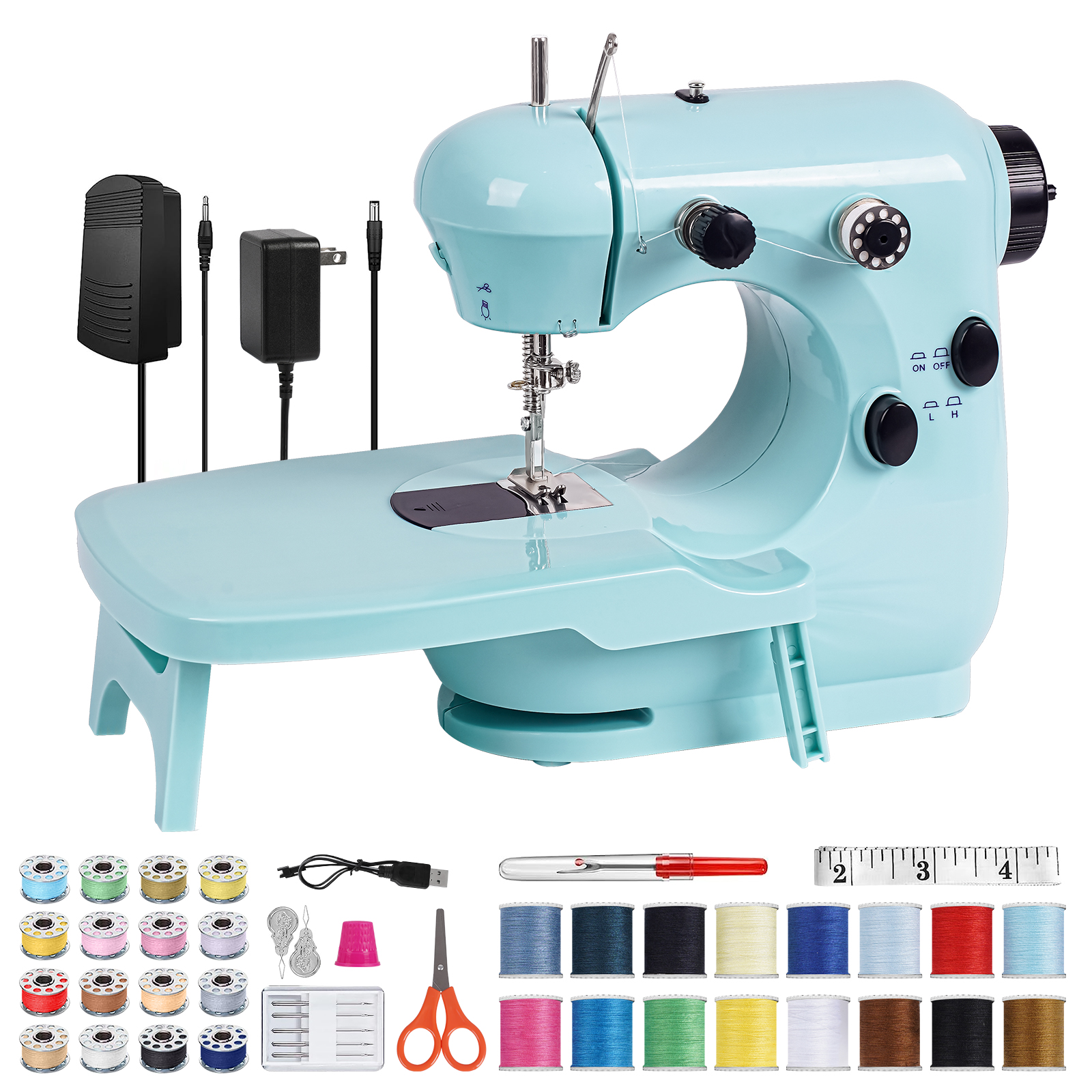 HOMWOO Mini Sewing Machine for Beginner, Dual Speed Portable Sewing Machine with Extension Table, Stitch, Sewing Kit for Household, Mother's Day Gifts - image 1 of 7
