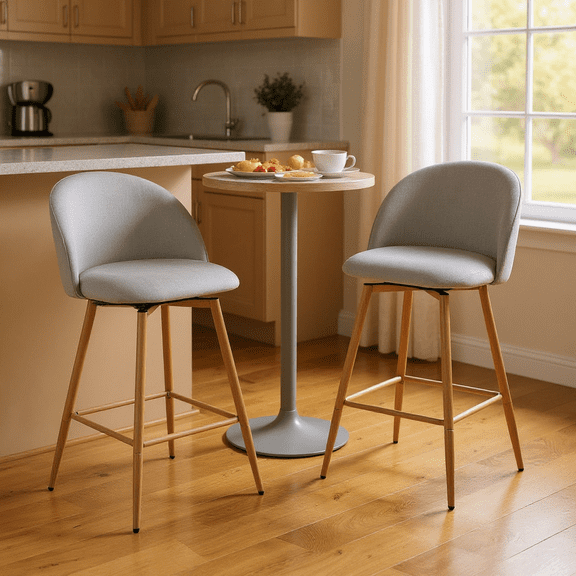 HOMY CASA Modern Velet Counter Bar Stool Set of 2, Full Back and Gold Leg (Green)