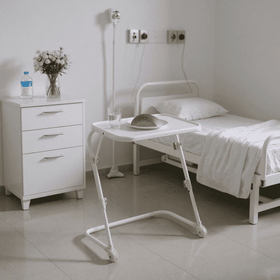Homy Casa Adjustable Folding Bedside Table with Cup Holder and Foldable Design for Medical Care, Hospital Room, and Home Use