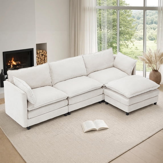 HOMYEDAMIC 110” L Shaped Modular Sectional Sofa Cloud Couch with Ottoman Chenille Deep Seat Sofa with Pillow for Living Room, Bedroom and Apartment